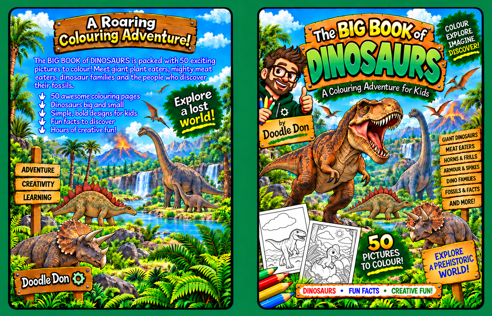 The Big Book of Dinosaurs by Doodle Don — a roaring T. rex and prehistoric landscape on the cover